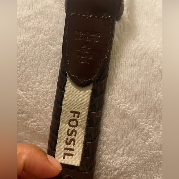 Fossil dark brown woven leather belt, size 38, men's - Picture 3 of 9
